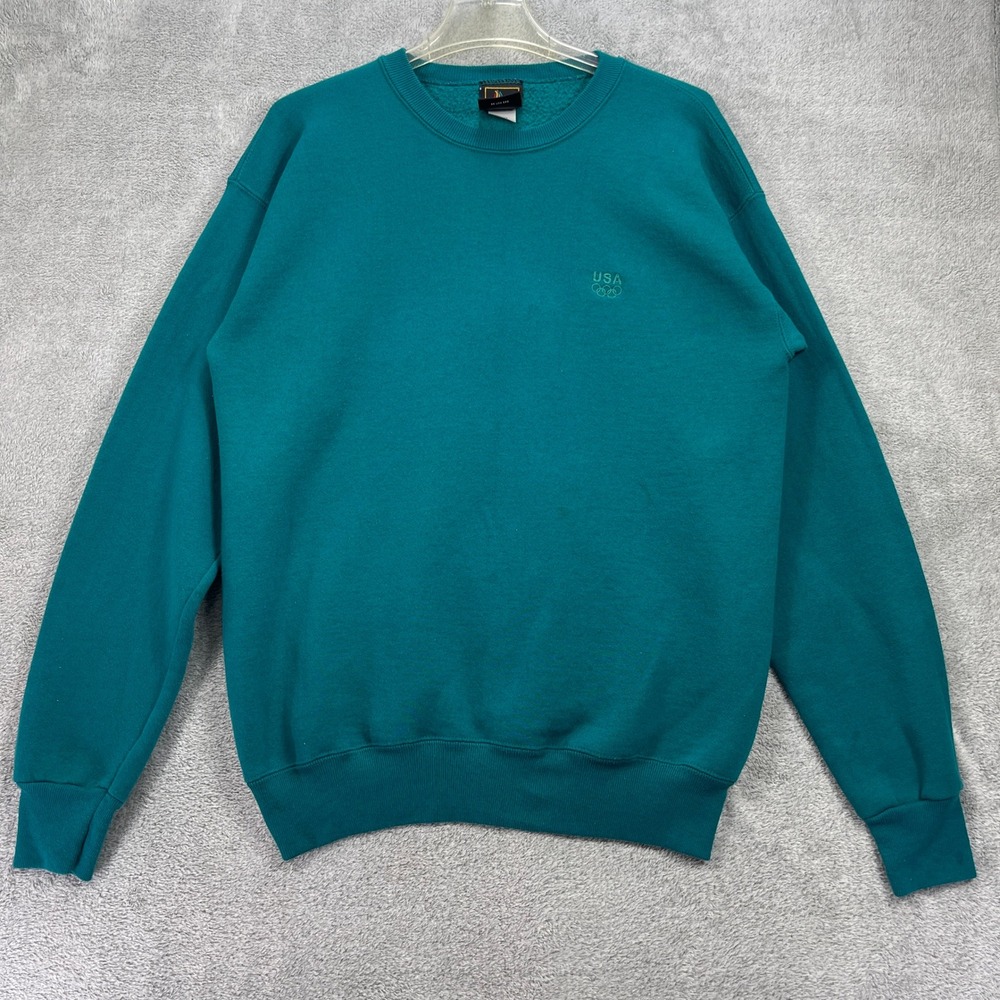 Vintage JCPenney USA Olympic Sweatshirt Men Large Teal  Crewneck Pullover USA